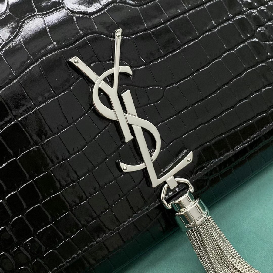 로랑 케이트 미디움 체인 백 태슬 엠보스 크로커다일 샤이니 레더 블랙 실버 354119 24514.5cm06.jpg