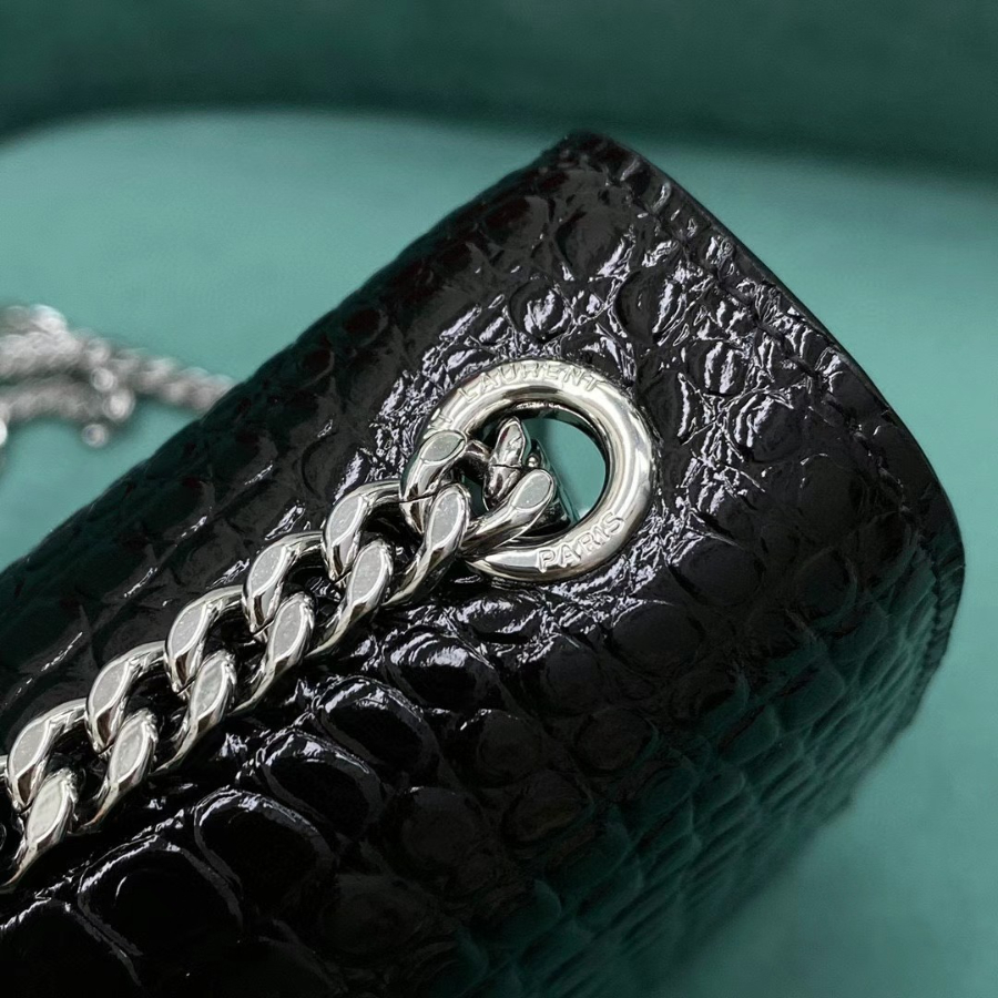 로랑 케이트 미디움 체인 백 태슬 엠보스 크로커다일 샤이니 레더 블랙 실버 354119 24514.5cm09.jpg