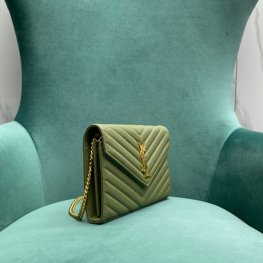 생로랑 그랑 드 뿌드르 가죽 소재 CASSANDER 클래식 체인 지갑 377828 22.5414cm 그린4.jpg