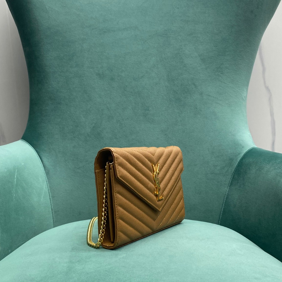 생로랑 그랑 드 뿌드르 가죽 소재 CASSANDER 클래식 체인 지갑 377828 22.5414cm 라이트 브라운4.jpg