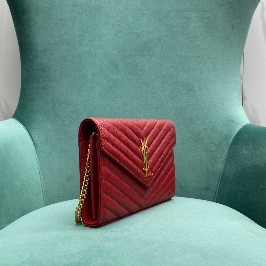 생로랑 그랑 드 뿌드르 가죽 소재 CASSANDER 클래식 체인 지갑 377828 22.5414cm 레드4.jpg