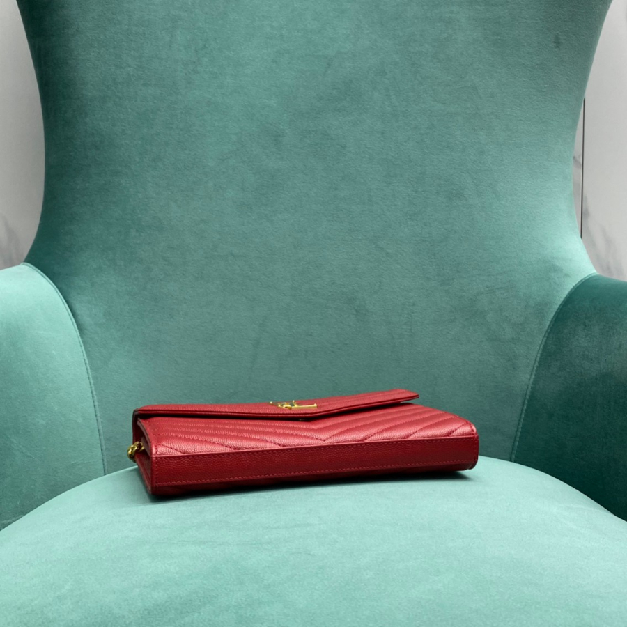 생로랑 그랑 드 뿌드르 가죽 소재 CASSANDER 클래식 체인 지갑 377828 22.5414cm 레드5.jpg