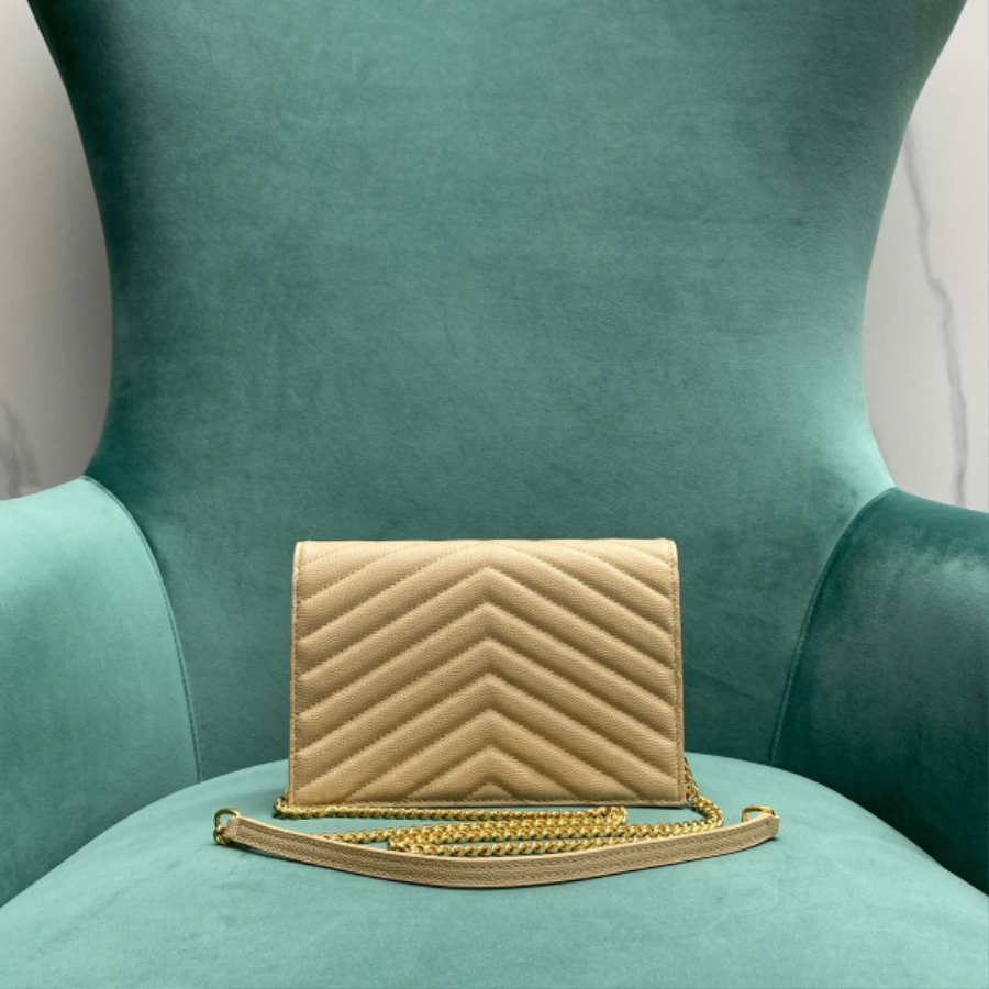 생로랑 금장 마틀라세 모노그램 체인 숄더백 지갑 393953 19411cm 스몰 베이지2.jpg