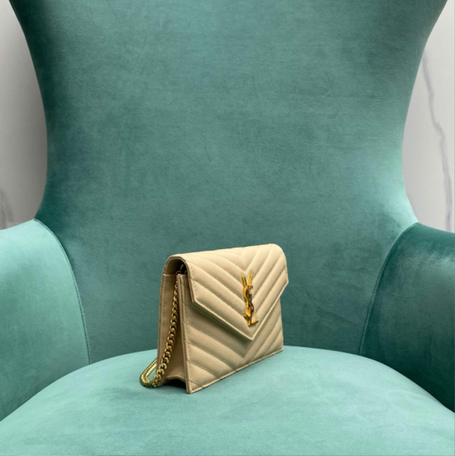 생로랑 금장 마틀라세 모노그램 체인 숄더백 지갑 393953 19411cm 스몰 베이지4.jpg