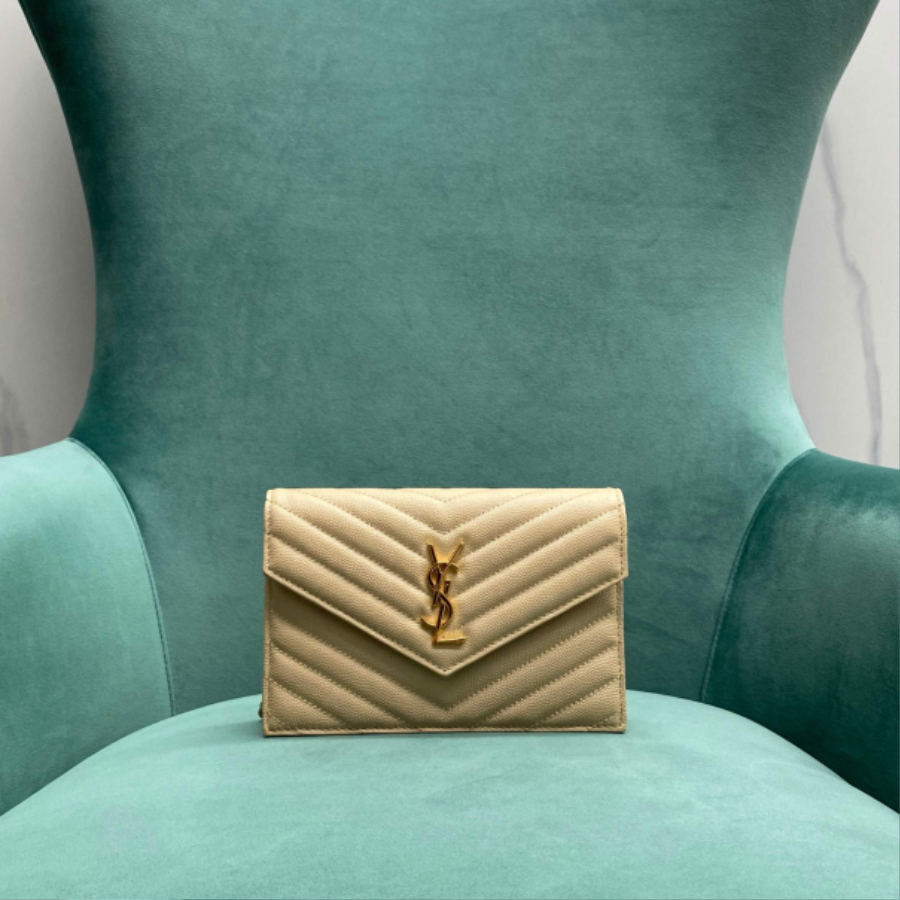 생로랑 금장 마틀라세 모노그램 체인 숄더백 지갑 393953 19411cm 스몰 베이지1.jpg