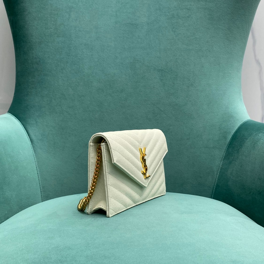 생로랑 금장 마틀라세 모노그램 체인 숄더백 지갑 393953 19411cm 스몰 화이트3.jpg