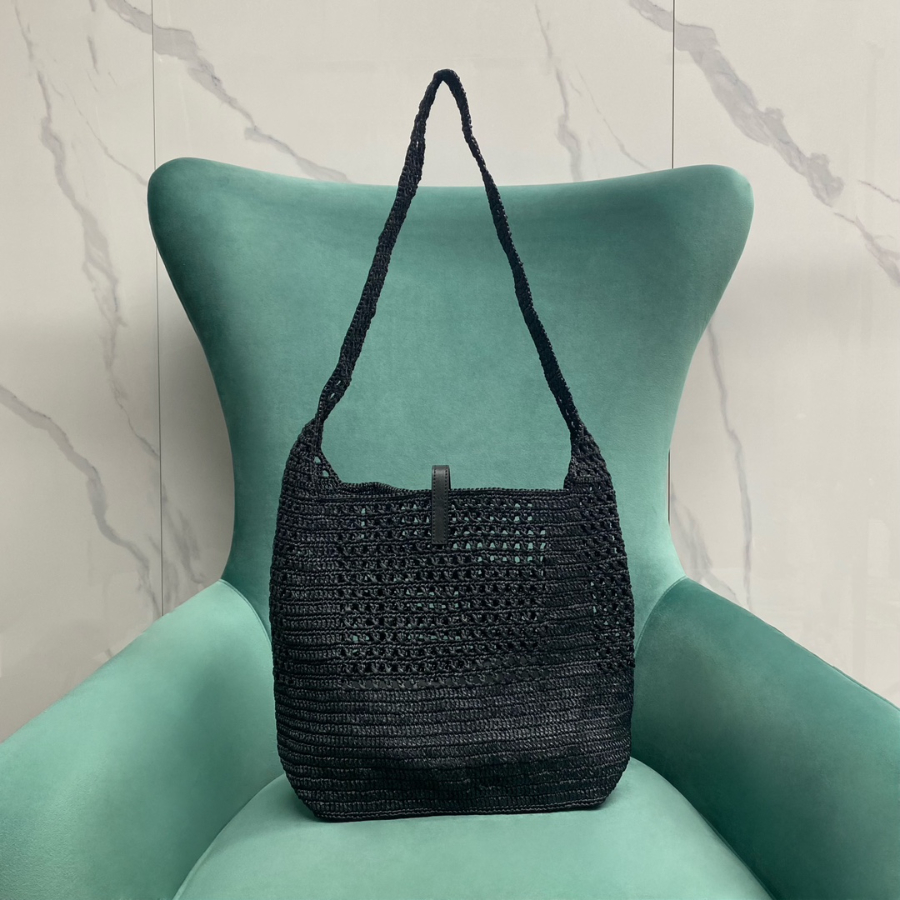 생로랑 크로쉐와 스무스 가죽 소재의 라피아 호보백 690941 371430cm 블랙2.jpg