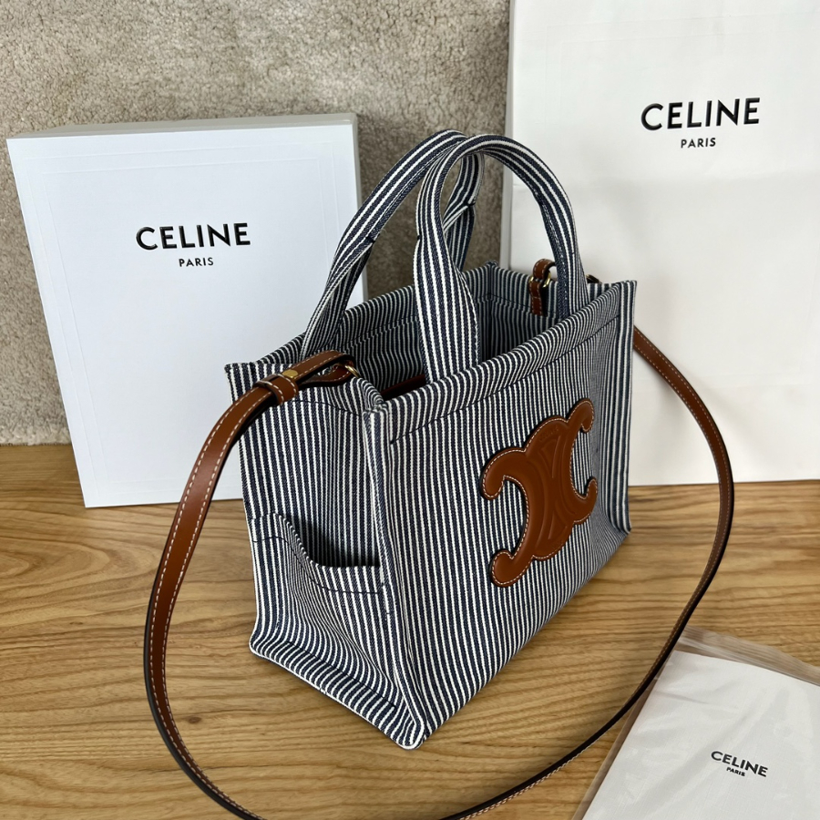 셀린느 스몰 카바스 타이스 스트라이프 텍스타일 네이비 블루 2518.513cm3.jpg