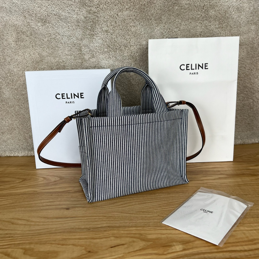 셀린느 스몰 카바스 타이스 스트라이프 텍스타일 네이비 블루 2518.513cm2.jpg