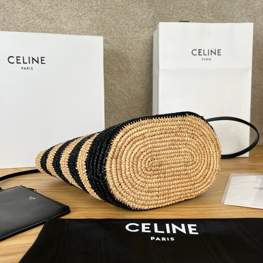 셀린느 스트라이프 쿠핀 셀린느 클래식 파니에 라피아 백 21.52213cm 블랙4.jpg