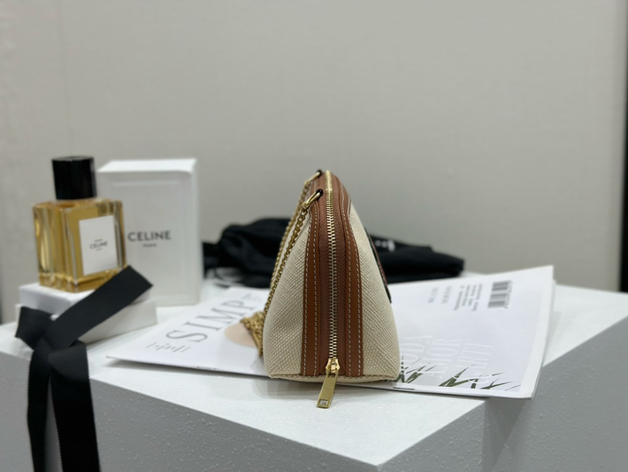 셀린느 텍스타일 카프스킨 클러치 온 체인 레더 트리옹프 내츄럴 탄 10E382 16118cm05.jpg