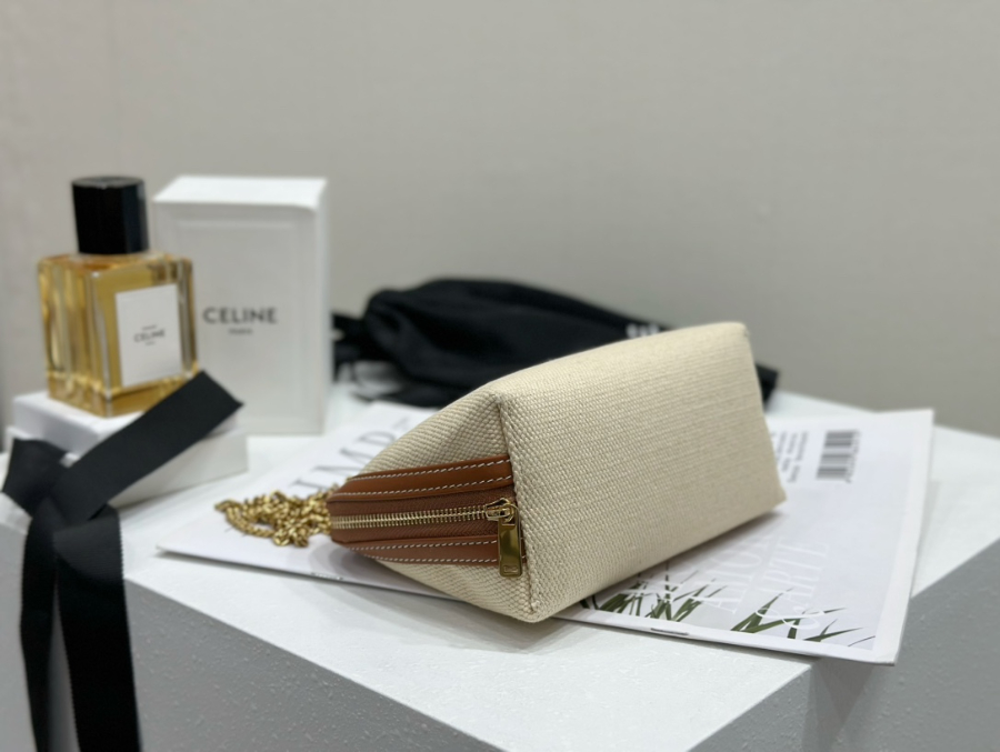 셀린느 텍스타일 카프스킨 클러치 온 체인 레더 트리옹프 내츄럴 탄 10E382 16118cm07.jpg