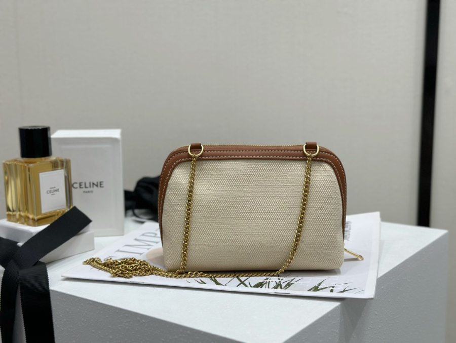 셀린느 텍스타일 카프스킨 클러치 온 체인 레더 트리옹프 내츄럴 탄 10E382 16118cm03.jpg