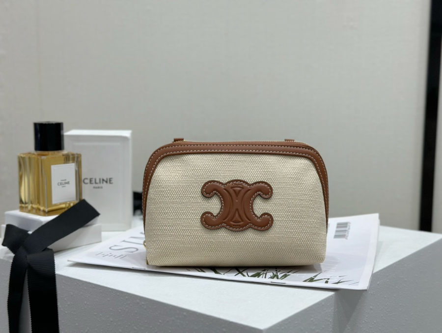 셀린느 텍스타일 카프스킨 클러치 온 체인 레더 트리옹프 내츄럴 탄 10E382 16118cm02.jpg