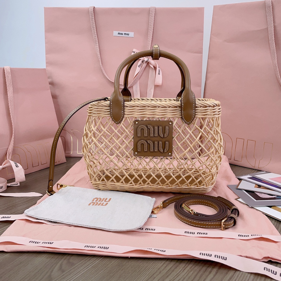 미우미우 레더 트림 우븐 패브릭 핸드백 5BA286 24189cm 핑크1.jpg