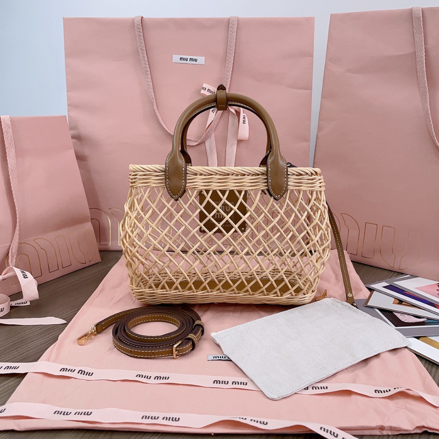 미우미우 레더 트림 우븐 패브릭 핸드백 5BA286 24189cm 핑크2.jpg